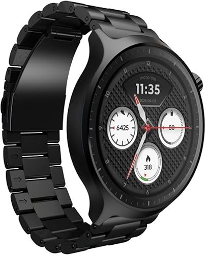 Image of Motorola Moto Watch, 1.4 OLED, AOD, Auto-Brightness, Dual Band GPS, Powered by Polar Smartwatch (Matte Black /Matte Black Band Strap, Free Size)