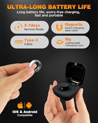 Image of Smart Ring Health Tracker with Charging Case Sleep Heart Rate & Blood Oxygen Monitor 5ATM+IP68 Waterproof Fitness Ring No Subscription 3-7Day Battery iOS & Android Compatible for Men Women silver 9#