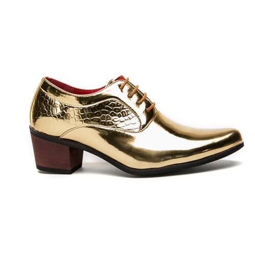 Men's Derby Oxfords Shoes Classic Lace-up Low Top Pointed Toe Embossed Block High Heel Business Wedding Dress Shoes2