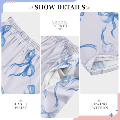 Pajama Bottoms, Ribbons Blue Bows Pajamas Pant Sleep Long Pants Lounge Wear Sleepwear Soft Pjs4