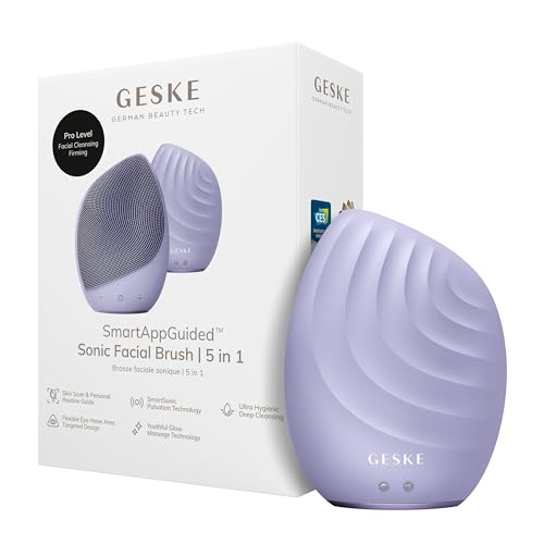 GESKE | SmartAppGuided™ Sonic Facial Brush 5 in 1 | Elektrische Gesichtsreinigungsbürste | Weiche Bürste aus Silikon | Professionelle Gesichtsreinigung | Gesichtsreinigungsgerät | Gesichtsmassagegerät