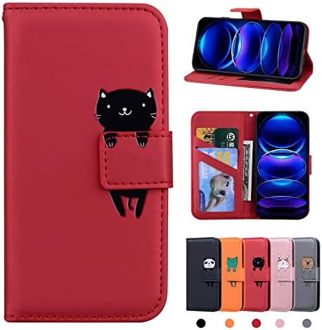 Rostsant Xiaomi Redmi Note 12 / Xiaomi Poco X5 Skórzane Etui Portfel Poco X5 Etui Ochronne do Xiaomi Poco X5 / Redmi Note 12 - Czerwony Kot