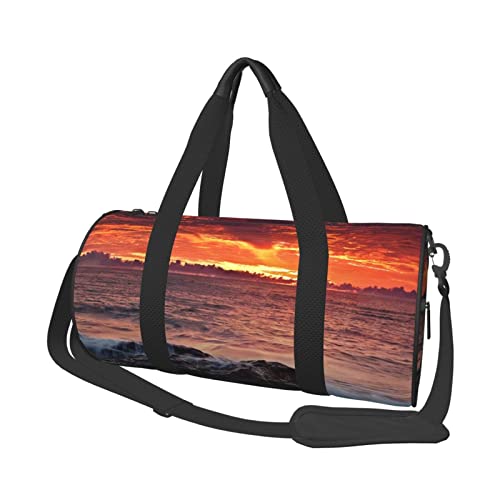 Sac de voyage rond Red Beach Reef noir imprimé plage taille unique