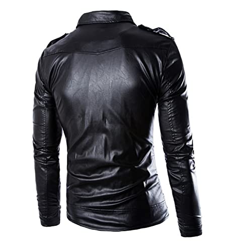 Maiyifu-GJ Leather Motorcycle Jackets for Men Faux PU Leather Lapel Moto Jacket Vintage Asymmetric Zip Up Belt Biker Coat3