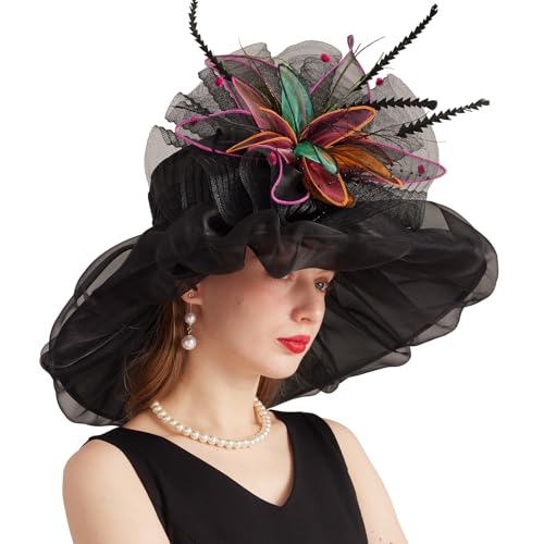 Gorro fascinador Derby para mujer con flores removibles miniatura 6