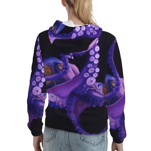 Sweat à capuche pieuvre violet au design imprimé unique avec poche