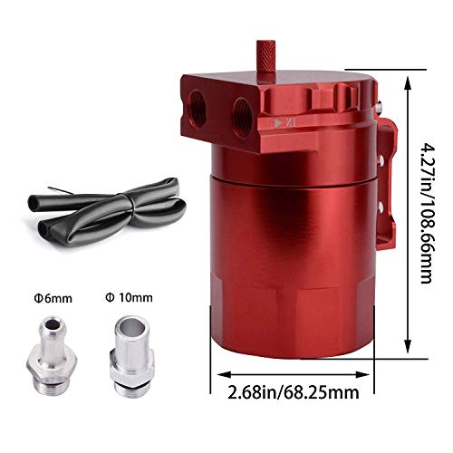 WENJTP Oil Catch Can Tank Polish Baffled Reservoir Aluminum Universal Car Truck Engine 350ml(Red)