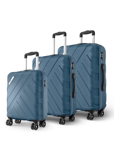 Image of Safari Voro Set of 3 Trolley Bag Hard Case Polypropylene, 8 Spinner Wheels, 360 Degree Wheeling Carry on Luggage, Travel Bag, Suitcase for Travel, Trolley Bags for Travel, Ink Blue