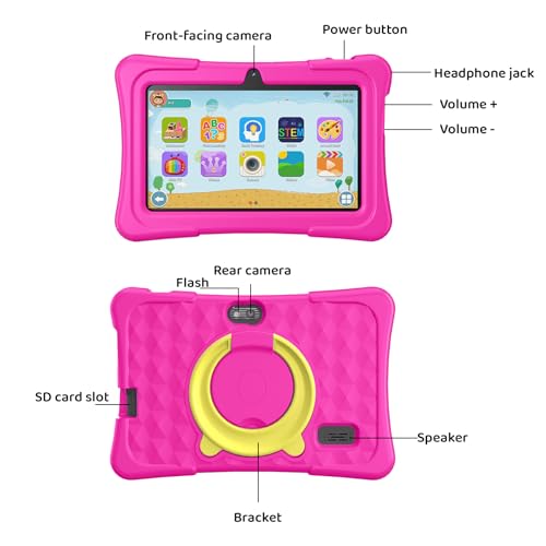 Image of Kids Tablet, 7 Inch Android 15 Tablet for Kids, 8GB+32GB 1TB Expanding, Quad Core Toddler Tablets with Shockproof Case, BT5.0, WiFi 5, Parental Controls, Games, Dual Camera (Rose)