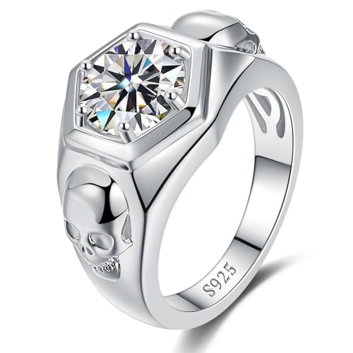 3CT Moissanite Engagement Rings for Men, D Color VVS1 925 Sterling Silver Skull Design Ring, Wedding Promise Anniversary Birthday Gift for Him