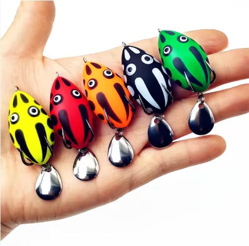 Thai Thunderfrog Pack of 2 Mini Frog Perch 4cm/5g Scarlet Skill Floating Water – Handmade Floating Soft Rubber Bait for Snakehead, Bass, Carp & Salmon Long Worm