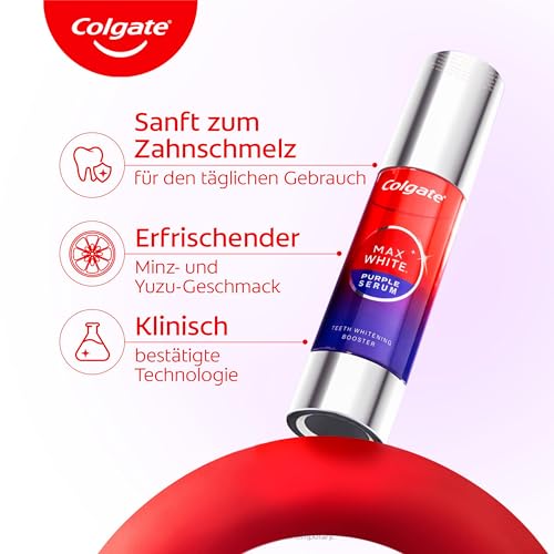 Colgate Max White Purple Serum 40ml, Lila Zahnaufhellung, hellt sofort auf, Zweifach-Aktiv-Formel für sofortige Farbkorrektur und anhaltende Aufhellungsergebnisse, mit Mikro-Poliermineralien – Bild 6