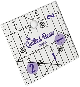 The Quilted Bear Quilting Rulers - Transparent Acrylic Non Slip Quilting, Patchwork & Sewing Ruler with Clear Black Lines & 30, 45 & 60 Degree Angles (2.5" x 2.5")