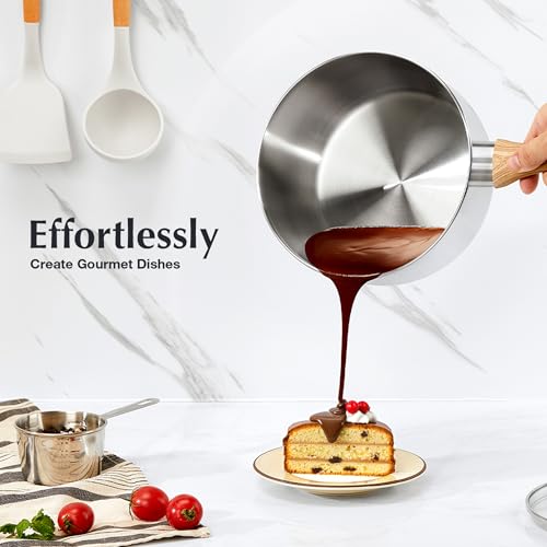Stainless Steel Saucepan Set, Stainless Steel Sauce Pan with Cool-Touch Bakelite Handle, 1 QT & 2 QT & 3 QT Stainless Steel Saucepan with Lid, Stainless Steel Pots Induction Ready - Image 2