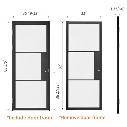JUBEST 36"x 84" Prehung Door, Interior Hollow Swing Door with Metal Frame and Frosted Glass, Pre-Assembled Hinged Glass Door, Left-Hand, Easy to Install