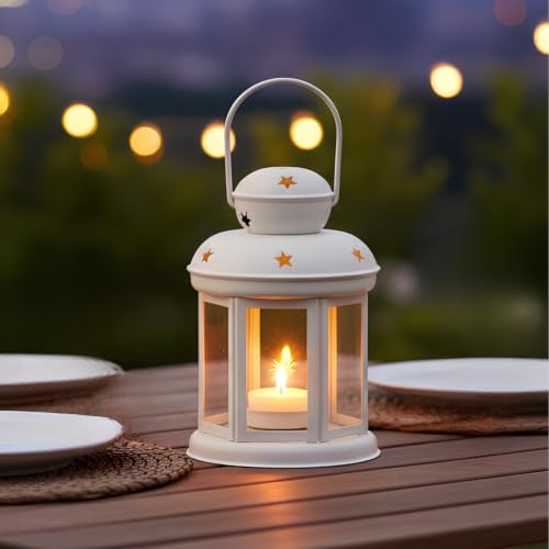Image of Mini Metal Tea Light Lantern Set of 1 White Candle Holder Home Decor | | Perfect for Living Room, Bedroom, Pooja Space, Festive Decor, Weddings, Housewarming & Gifting Ideal for Diwali, Wedding
