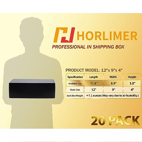 Image of HORLIMER 12x9x4 inches Shipping Boxes Set of 20, Black Medium Corrugated Cardboard Gift Mailer Box