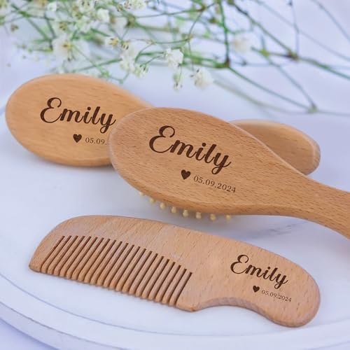 Personalized Baby Brush and Comb Set Custom Cradle Cap Brush Personalized Baby Gifts Baby Hair Brushes Set for Newborns Girls Boys Newborns Toddler Baby Grooming Kit (Design 1)