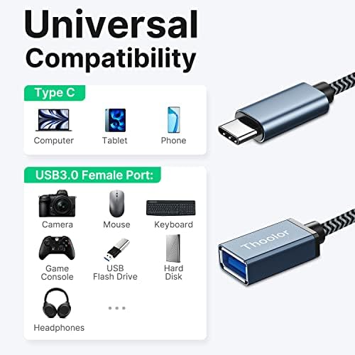 Thoolor USB C to USB 3.0 Adapter, USB C Male to USB Female OTG Adapter Cable Compatible With Thunderbolt 3 iMac iPad Mini/Pro 2021 MacBook Pro/Air 2020 , Dell XPS ,Samsung Galaxy S20 S10