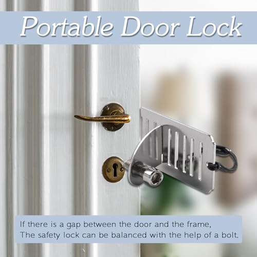 MEGAVOW Tragbares Türschloss Set, Tragbarer Türstopper mit Notfallpfeife und Aufbewahrungstasche, Stainless Steel Reiseschloss Sicherheitsschloss, Door Lock Without Drill für Zuhause Hotel Reisen