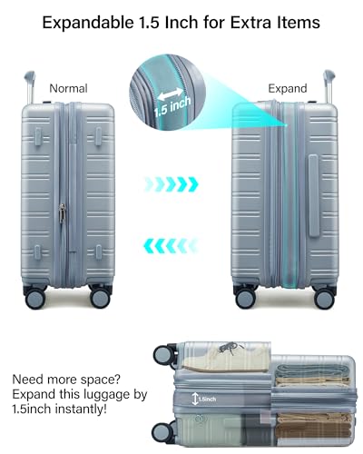 Image of MILADA 28 Inch Large Expandable Checked Luggage with 8 Spinner Wheels, Hardshell Suitcase with TSA Lock, Lightweight Durable PC Shell, Airline-Approved for Extended Travel, Arctic Silver
