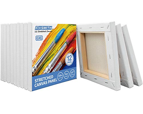 Image of FIXSMITH Stretched Canvas for Painting - 6x6 White Canvas Bulk Pack of 12,Primed,100% Cotton,5 /8 Inch Profile of Super Value Pack for Acrylics,Oils & Other Painting Media.