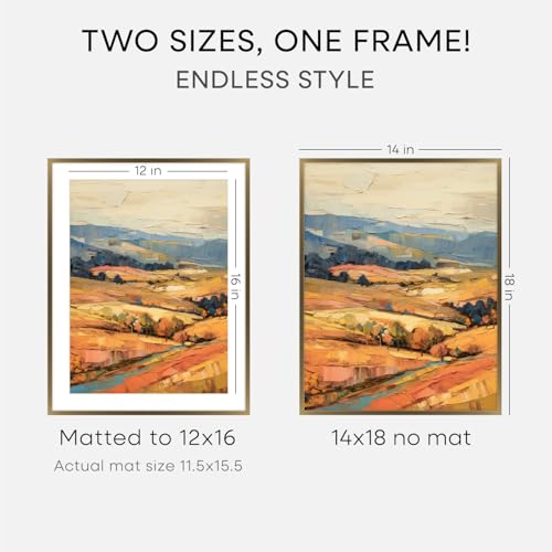 Image of Homeforia 14x18 Picture Frame Bronze, High End Metal 14x18 Brass Poster Frames with Mat 12x16 Photo, 14 x 18 Frame Matted to 12 by 16 inch Print, 18by14 Thin Frames, Tempered Glass, Wall Kit, Set of 1