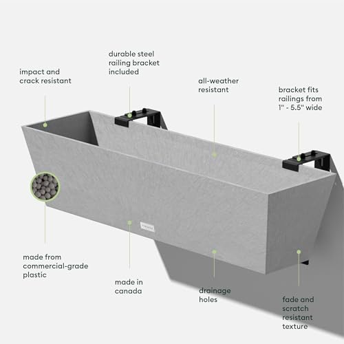 Image of Veradek Pure Series Railing Planter - Tapered Window Box with Bracket