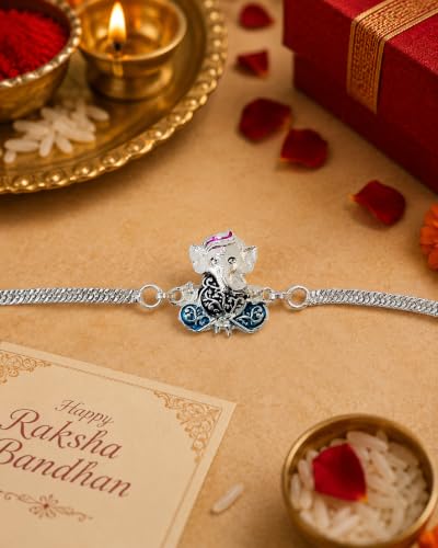 Image of Silver Rakhi /Bracelet /Rakhi set /Silver Rakhi for bhai /brother /bracelet with velvet gift box(1076)