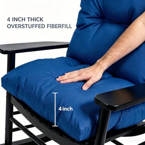 Image of QILLOWAY Tufted Outdoor Chair Cushion Set of 4, Waterproof 43x20x4 Inch Non Slip Replacement Pad for Wicker Lounge Patio Furniture, Royal Blue
