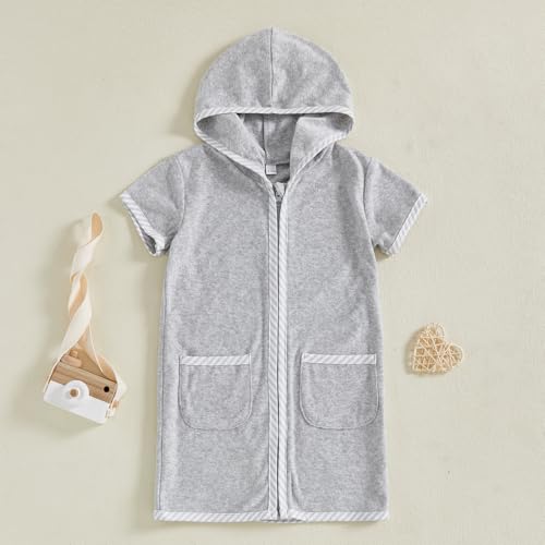 Image of Girls Boys Terry Cloth Swim Cover Up Zip Up Hooded Bathing Suit Coverup Wraps Kids Pool Beach Robe Cover-Up Kimono