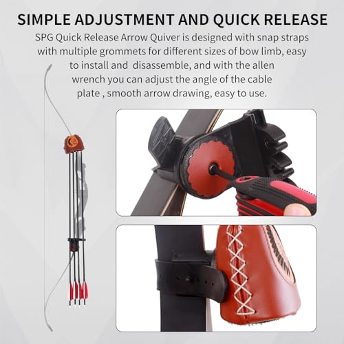 SPG Adjustable Archery Arrow Quiver - Leather Quiver Arrow Holder with Quick Shoot System Longbow Recurve Bow Quiver 4/6 Arrows Hanged Arrow Case for Hunting Shooting Practice
