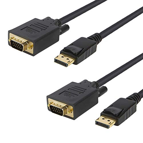 DP to VGA Cable 6ft, [2-Pack] CableCreation DisplayPort to VGA Cable Gold Plated, DP Male to VGA Male Cable, Black