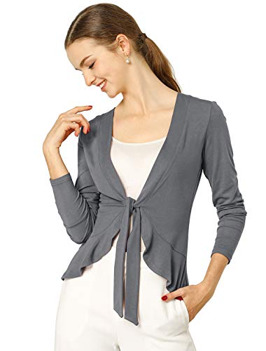 Image of Allegra K Women's Tie Front Sweater Dressy Casual Cardigan Draped Ruffle Shrugs for Women Dresses 3X-Large Grey