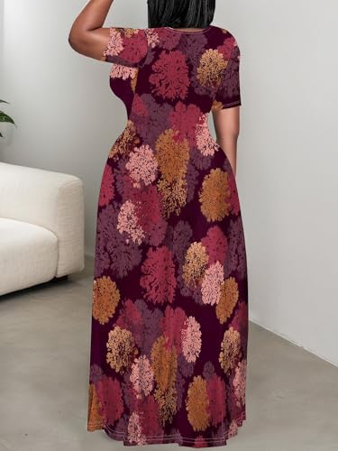 Image of PinkPatty Women's Plus Size Maxi Dresses Short Sleeve Sundress Summer T-Shirt Beach Long Dress with Pockets