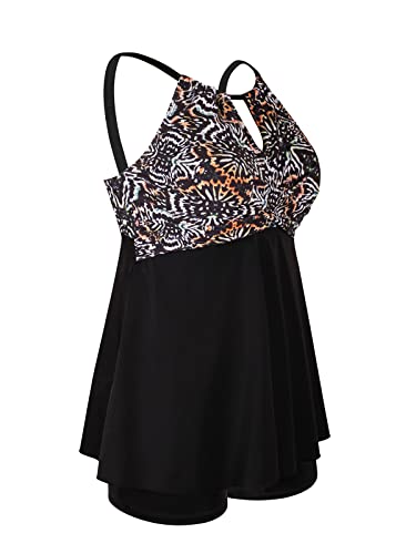 JINXUEER Women's Plus Size Two Pieces Swimwsuit High Neck Flowy Swimwear Modest Tankini Top Bathing Suits with Boyshort2