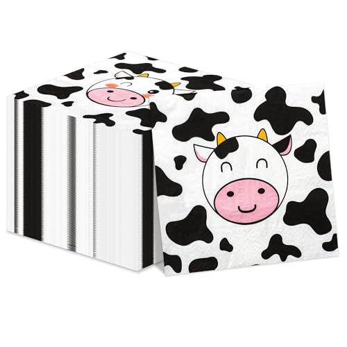 Lot de 100 serviettes de table à imprimé vache pour fête sur le thème des animaux de la ferme,...