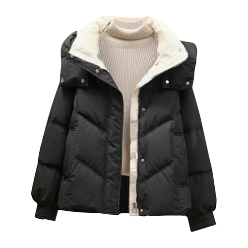 Womens Puffer Coat Winter Warm Down Jacket Teen Girls Fashion Hooded Quilted Jacket Coat Loose Cropped Down Outerwear