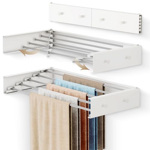 LIENAHU Laundry Drying Rack Upgrade,(28-INCH White),Clothes Drying Rack Wall Mounted,Drying Rack Clothing Wall Mount,Foldable,Collapsible,Retractable,55-lb Capacity by LIENAHU - Used condition - US$37.80