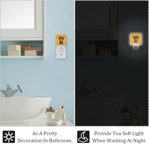 Image of NEWzone Cartoon Bee Night Light [2 Pack], Plug in Wall Led Night Lights Decor for Boys Girls Room, Dusk to Dawn Sensor Wall Lamp for Stairway /Bedroom /Kitchen /Nursery Room
