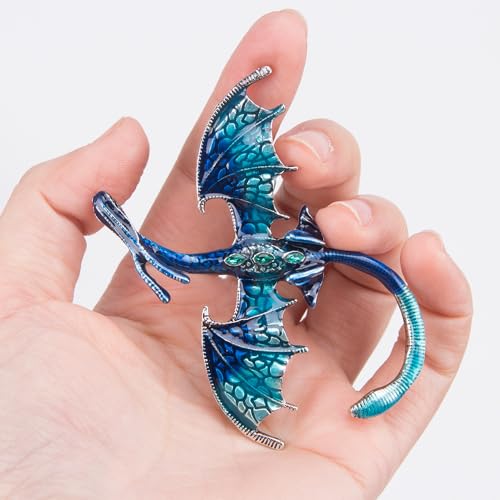 Image of ZORZA 2Pcs Vintage Enamel Dragon Brooch Pin Rhinestone Pterosaur Flying Dragon Brooch Cartoon Style Animal Brooch Personalized Wings Dragon Badge for Hats Collars and Bags(Green+Blue)