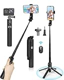 【Design del telecomando Bluetooth nascosto】 Il telecomando Bluetooth è incorporato nel selfie stick, che è il nostro design di aggiornamento per il supporto per treppiede per iPhone, in modo che il telecomando Bluetooth non cada a causa del tocco avanti e indietro.Bluetooth avanzato 5.2 integrato chip, può collegare il telefono più velocemente e in modo più stabile. Viene fornito con un cavo di ricarica per caricarlo, quindi può essere riutilizzato molte volte.Gamma di controllo:10 m/33 piedi.