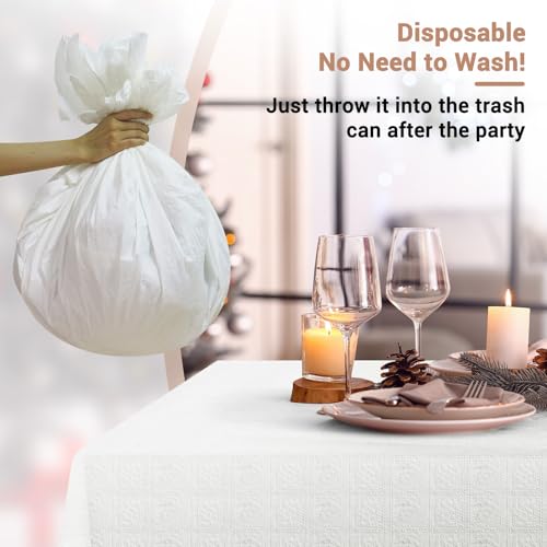 Image of White Paper Tablecloth, 15 Pack Disposable Table Cloths for Rectangle Tables 3-9 Foot, 54''x108'' Paper & Plastic Party Table Cover for Birthday, Outdoor, Wedding, Banquet