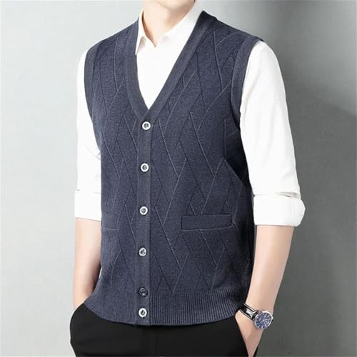 Men’S Thick Argyle Knit Sweater Vest Office Slim Fit Mandarin Collar Sleeveless Button Down Cardigan4