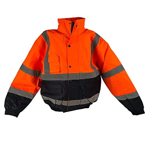 ATE Pro. USA - High Visibility Reflective Winter Safety Jacket, Black Bottom, Bomber Jacket ANSI Compliant, Safety Jacket W/Hood Water Resistant Orange- XX-Large