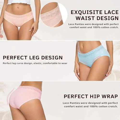 Image of NICSY Womens Underwear Cotton Bikini Panties Lace Soft Hipster Panty Ladies Stretch Full Girls Briefs (Multicolor)