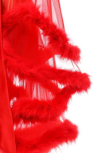 Yexinbridal Tulle Feather Robe Sexy Sheer Mesh Fur Bridal Illusion Boudoir Bathrobe Nightgown Christmas Lingerie Black L/Xl #TOP5