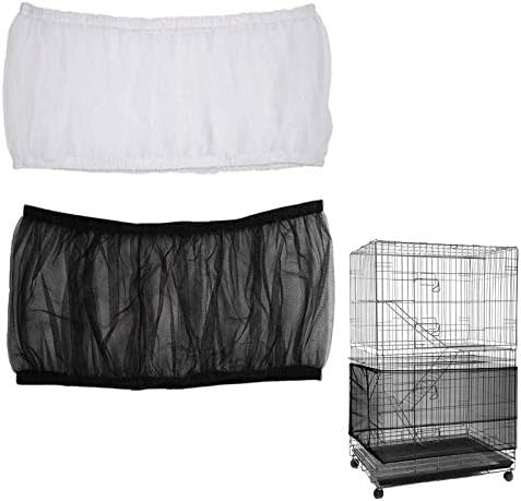 ISMARTEN Bird Cage Seed Catcher (2 Pack), Airy Gauze Bird Cage Cover Seeds Guard Dust-Proof Universal Birdcage Accessories Mesh Net Cover (Black + White, L)