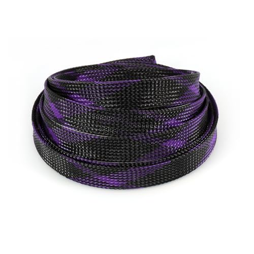 10 pies funda trenzada expandible para cableado, protección de arnés de cables, color negro-púrpura, 4mm (5/32 pulg.)