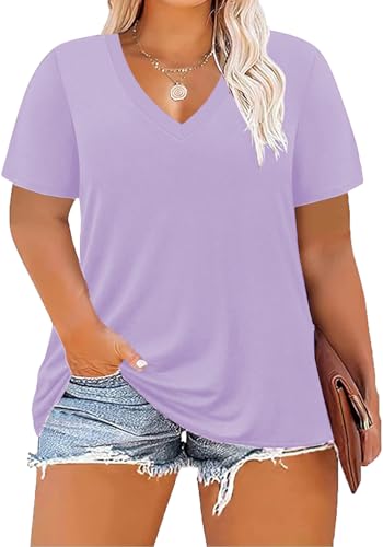Image of ForHailey Women's Plus Size Short Sleeve Tee Shirt V Neck Basic Ladies Loose Fit T Shirt 1X-5X